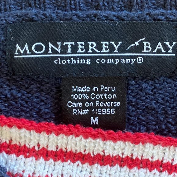 Monterey Bay Patriotic Nautical Stripes Crochet Stars Slub Cotton Sweater-M - Picture 11 of 13